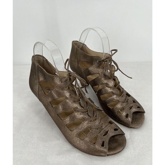 Paul Green Metallic Leather Peep Toe Prague Bootie Heels Size UK 6 US 8.5 - Picture 2 of 11